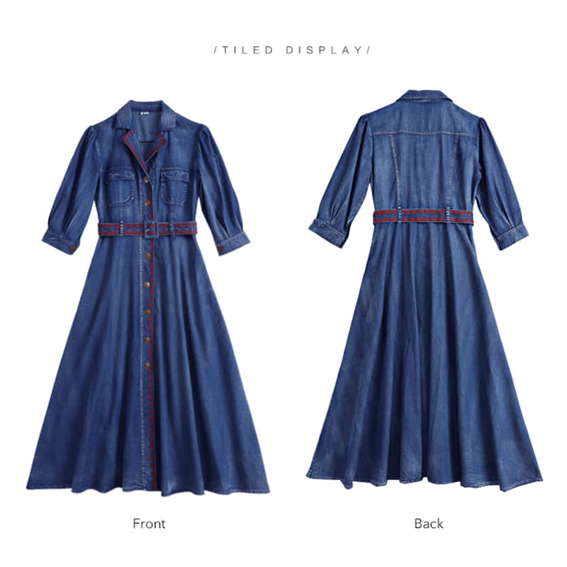 Mid-Length Belted Denim Dress