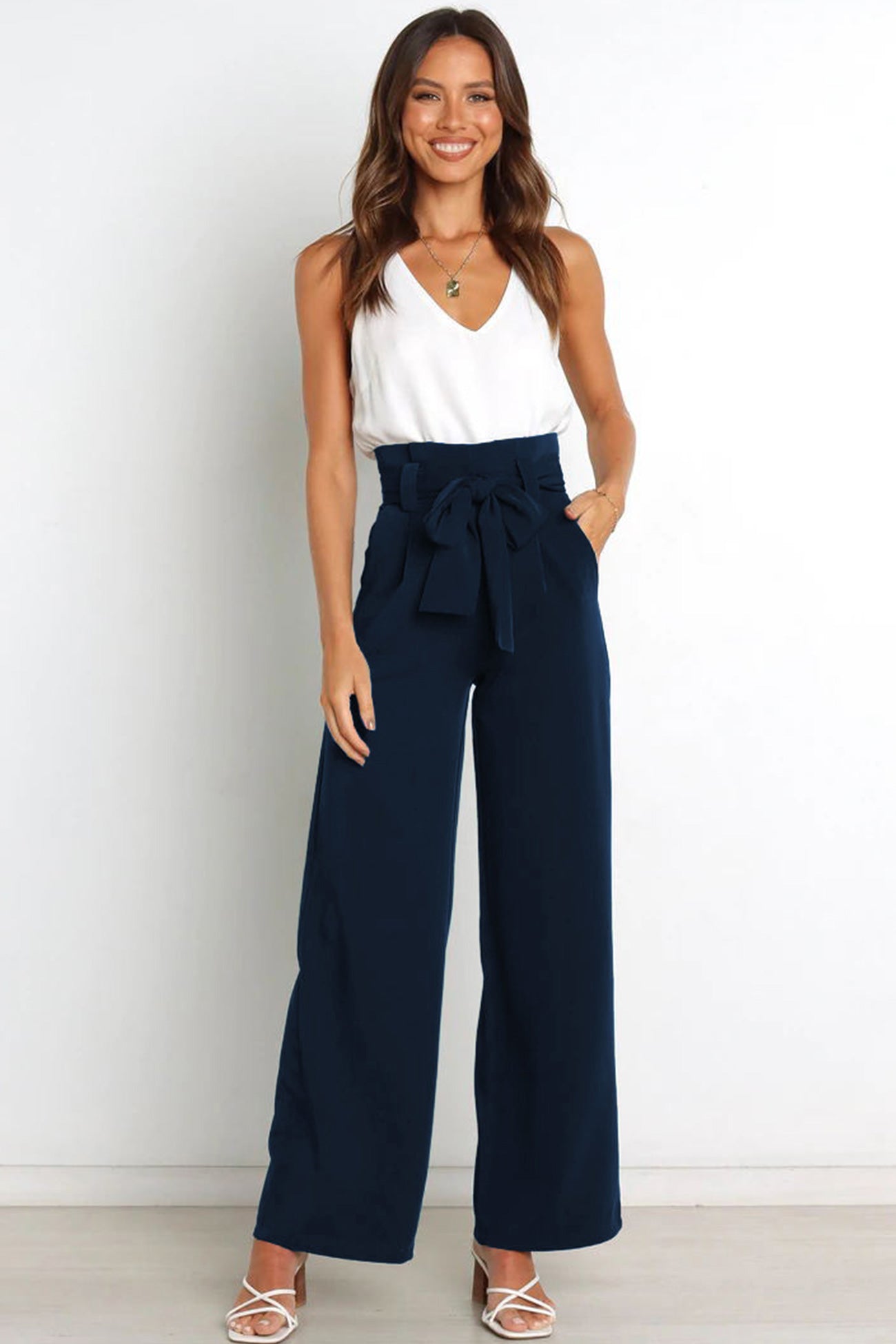Maricel - casual tie-front loose straight long pants