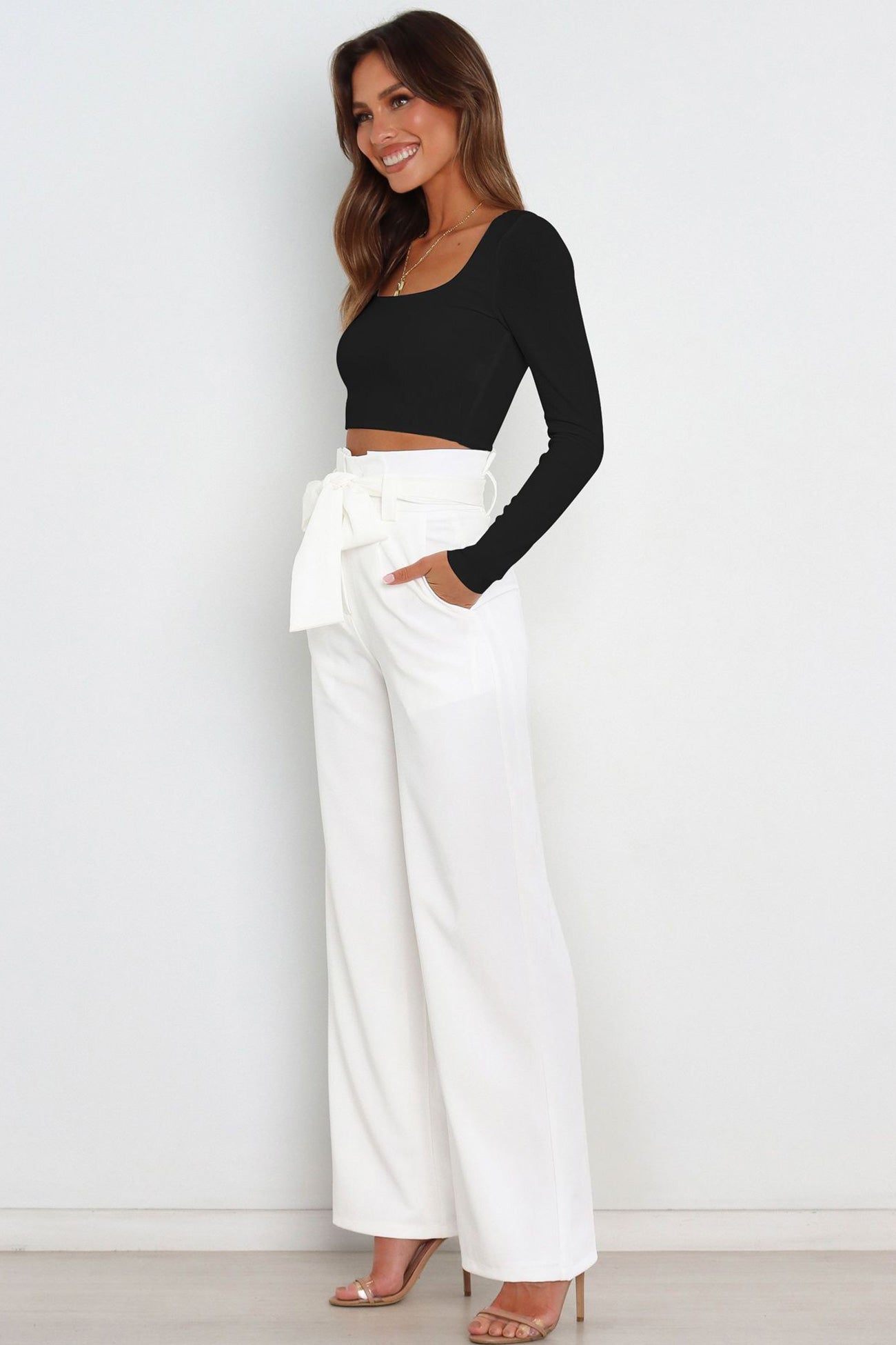 Maricel - casual tie-front loose straight long pants