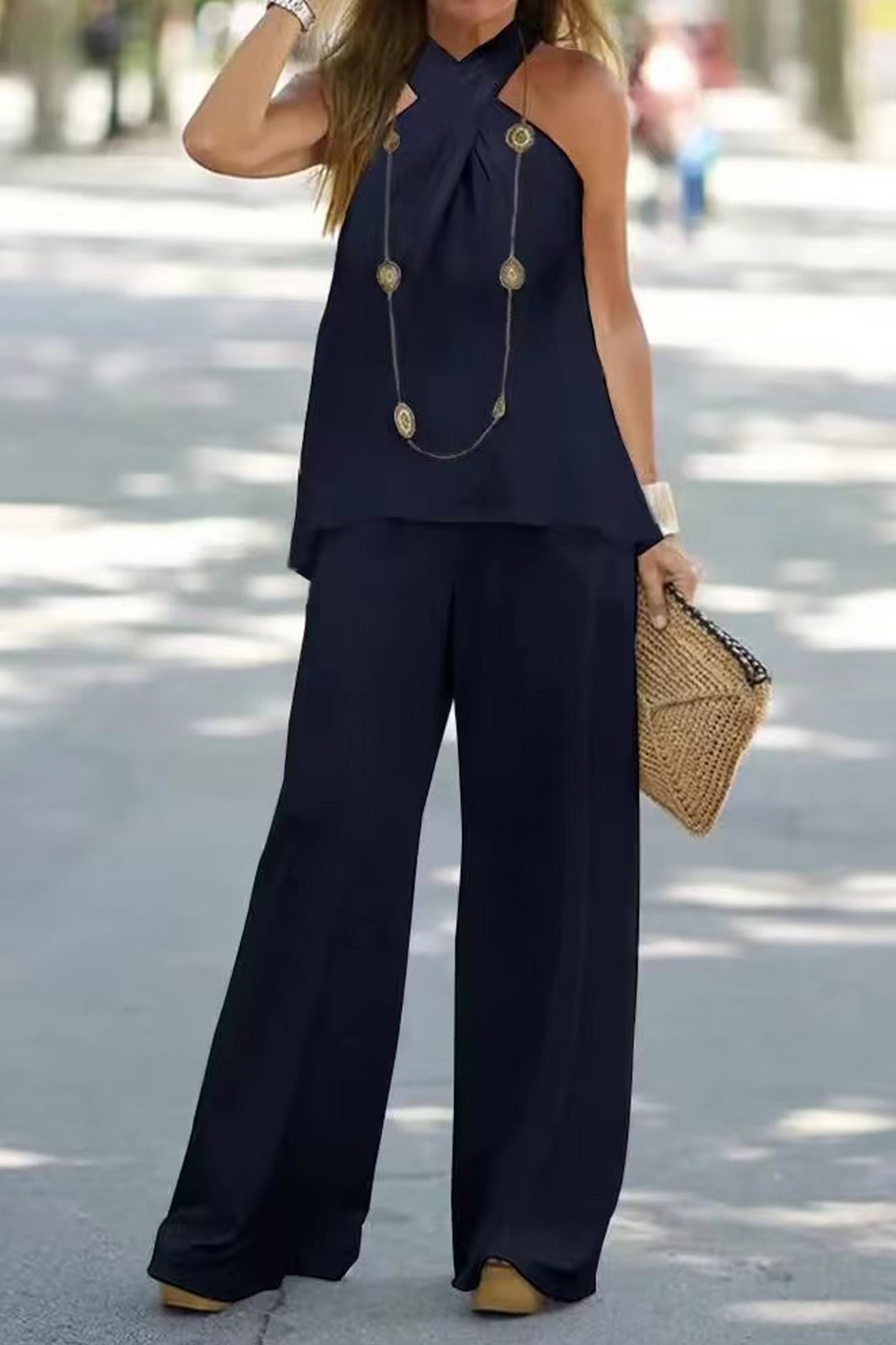 Layla - crisscross halter neck backless top pants set