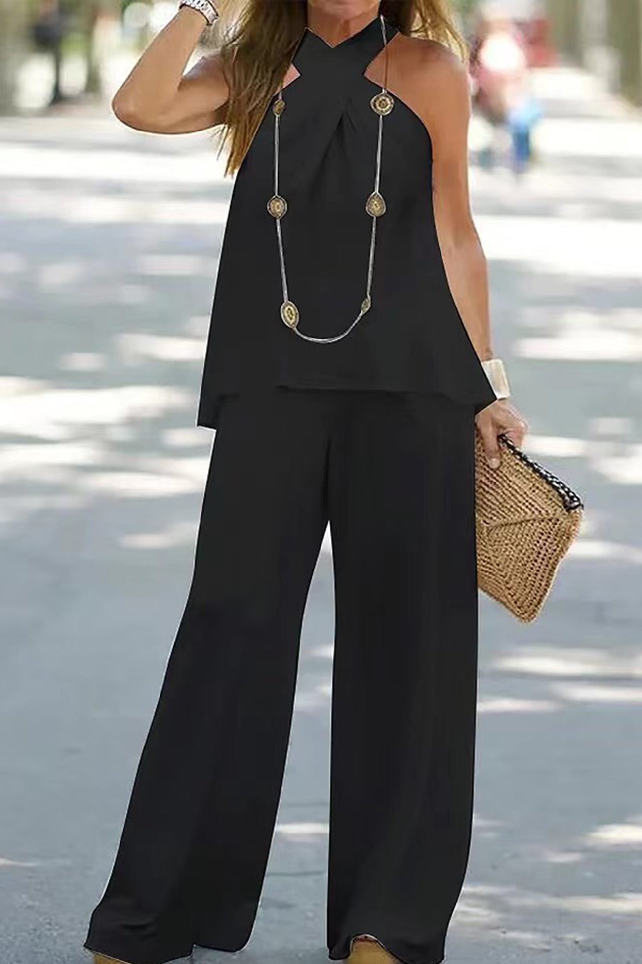 Layla - crisscross halter neck backless top pants set