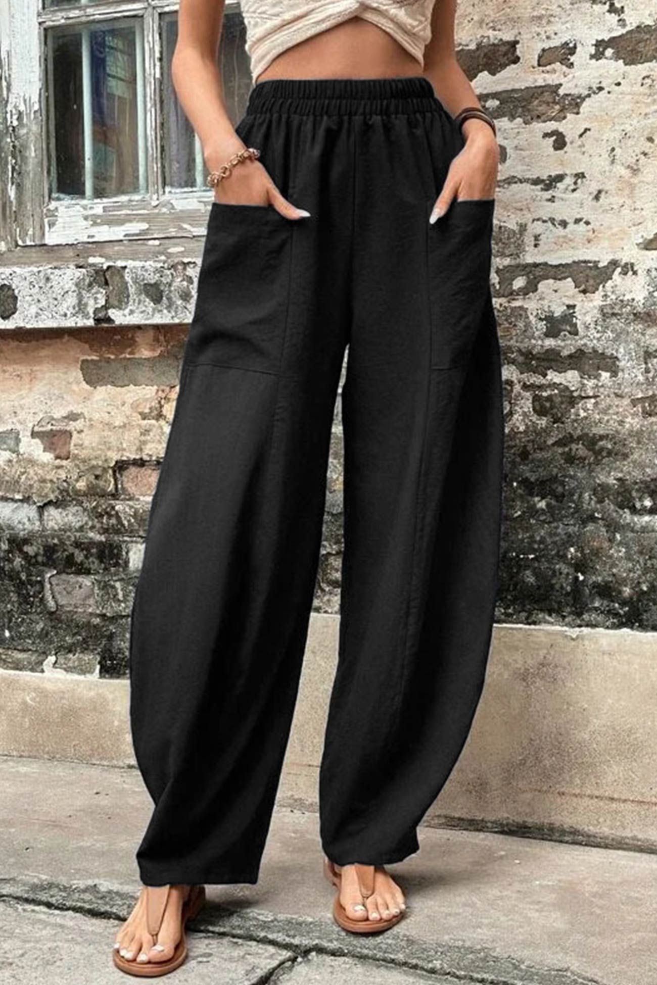 Frieda - elastic waist pocketed harem pants