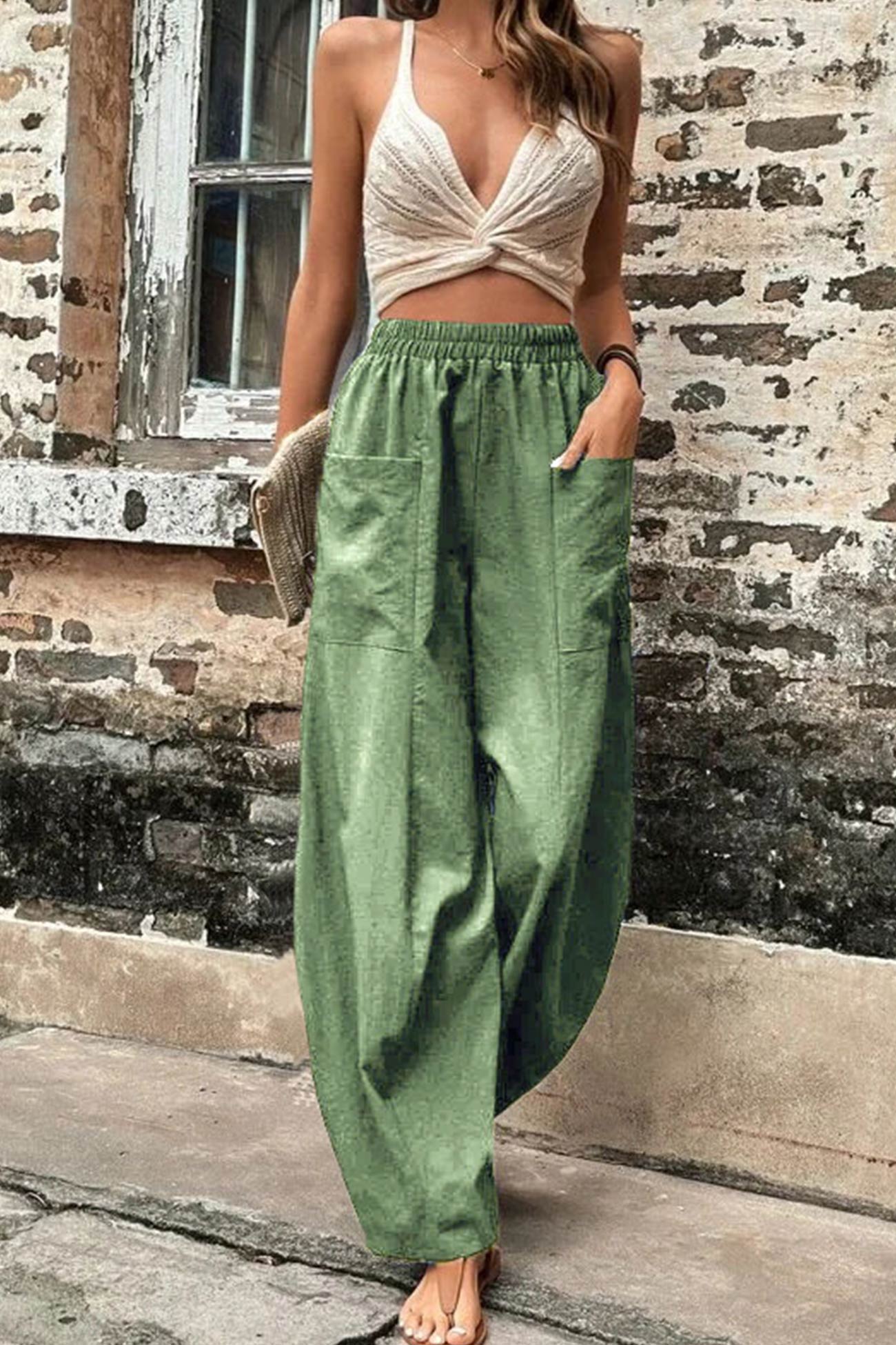 Frieda - elastic waist pocketed harem pants