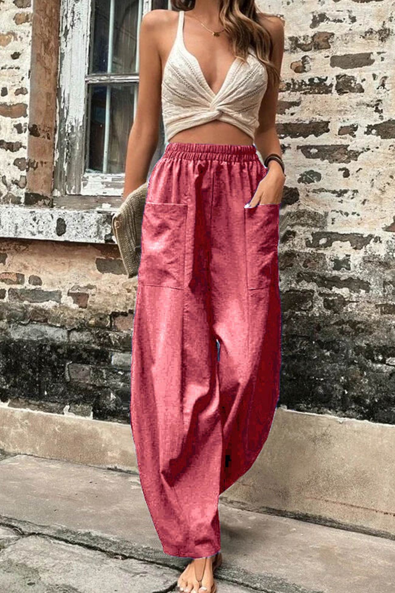 Frieda - elastic waist pocketed harem pants