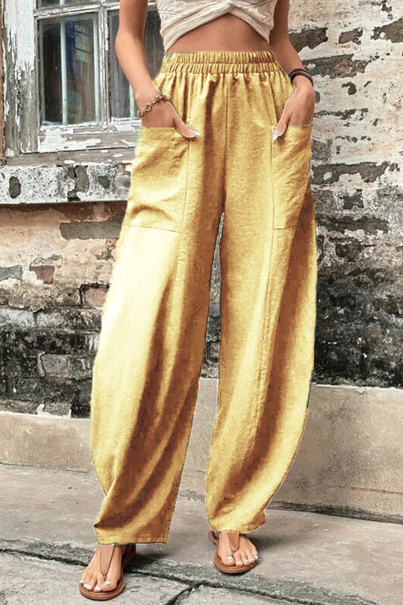 Frieda - elastic waist pocketed harem pants