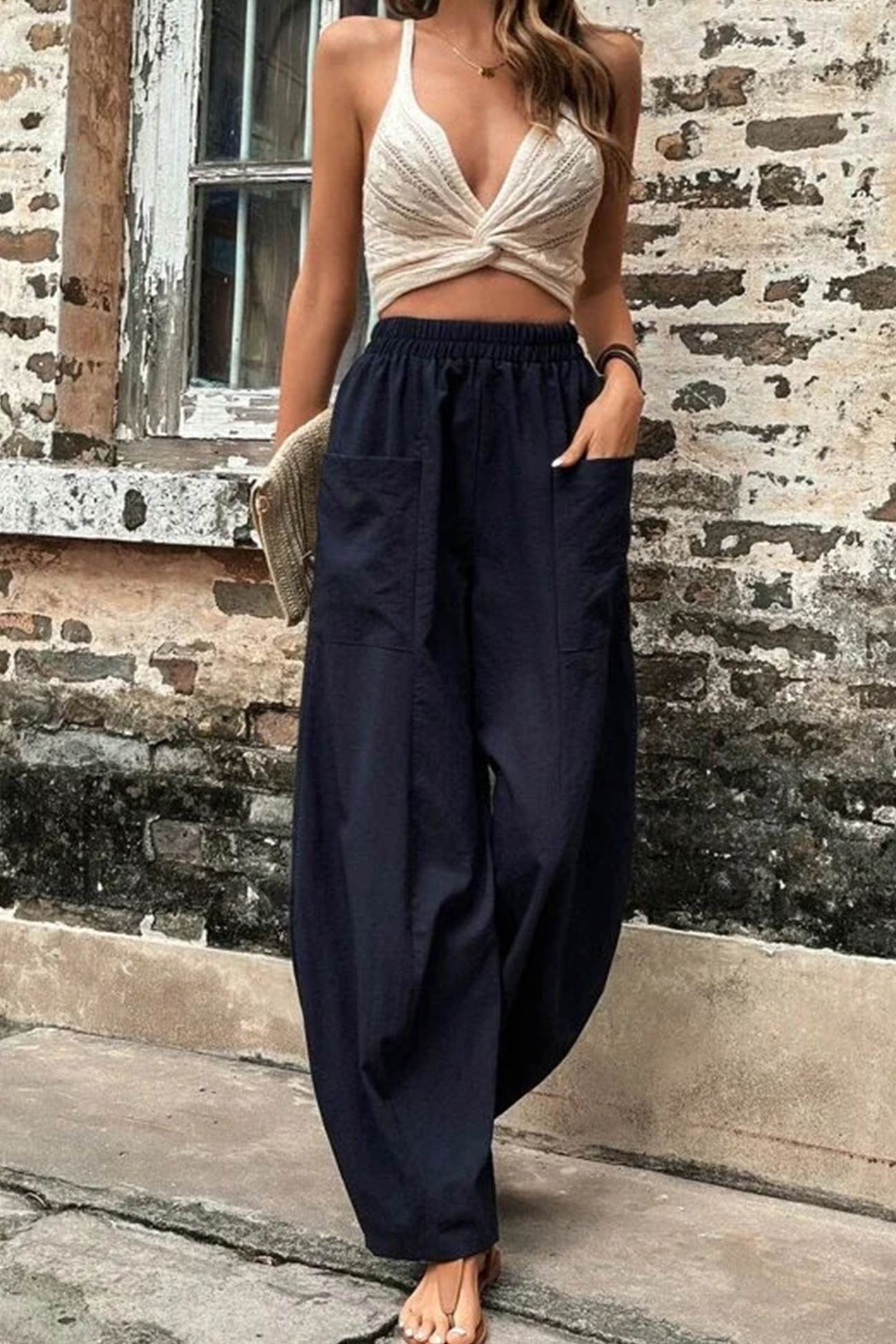 Frieda - elastic waist pocketed harem pants