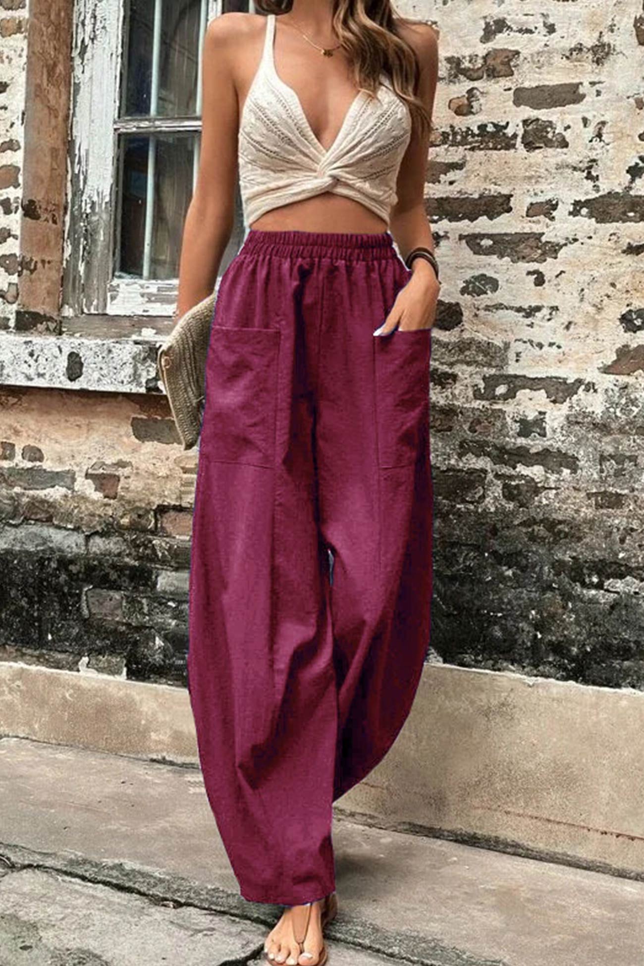 Frieda - elastic waist pocketed harem pants