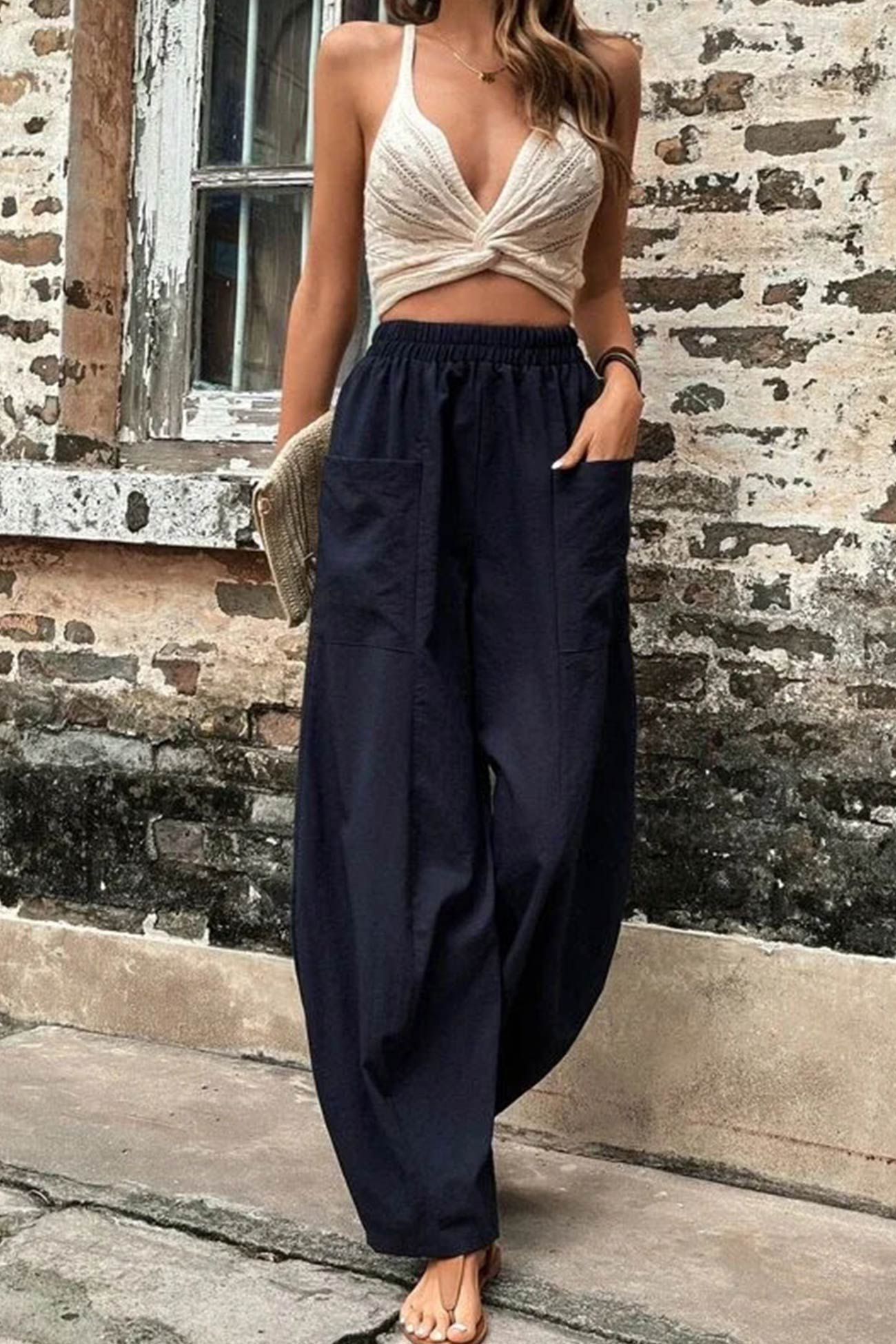 Frieda - elastic waist pocketed harem pants
