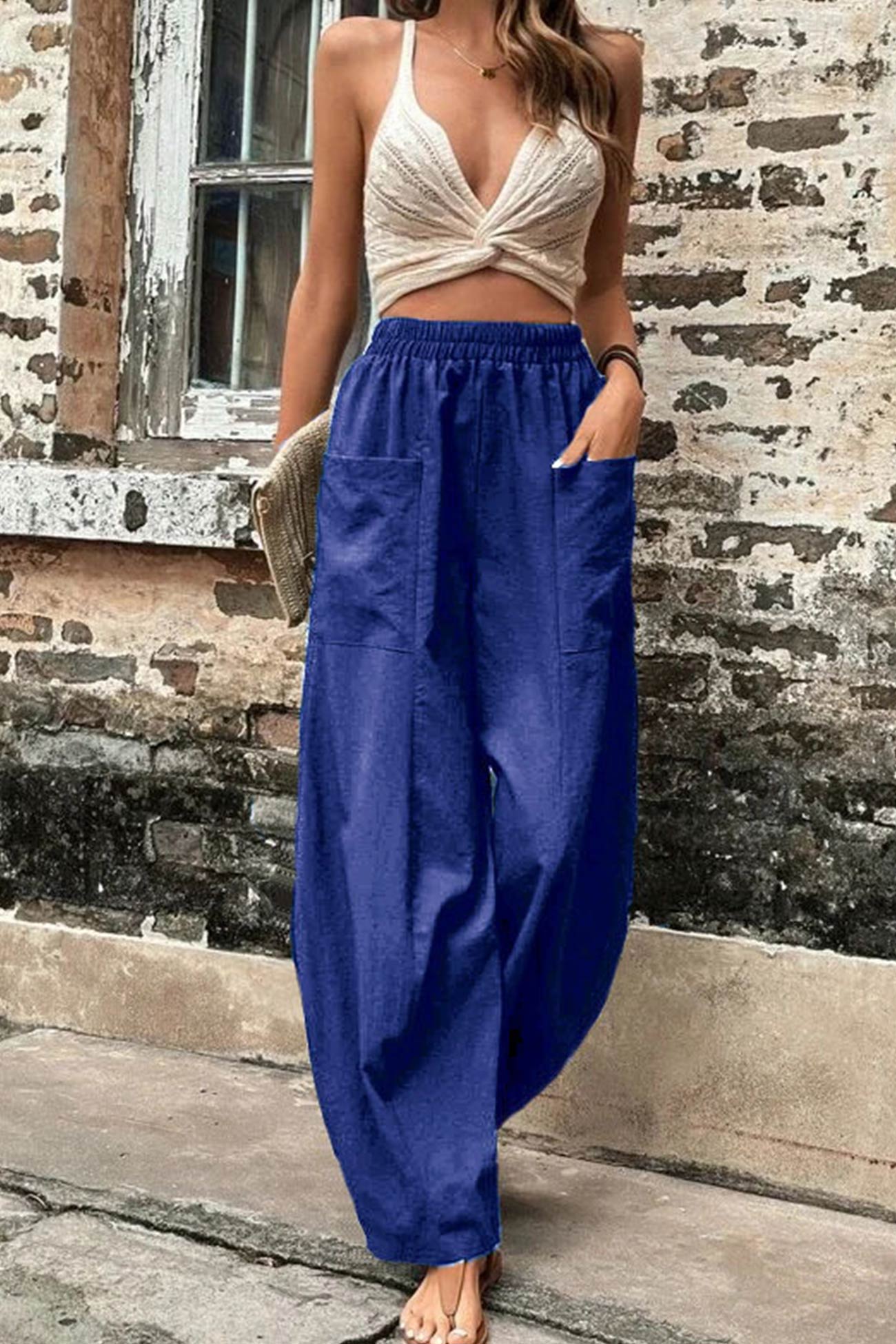 Frieda - elastic waist pocketed harem pants