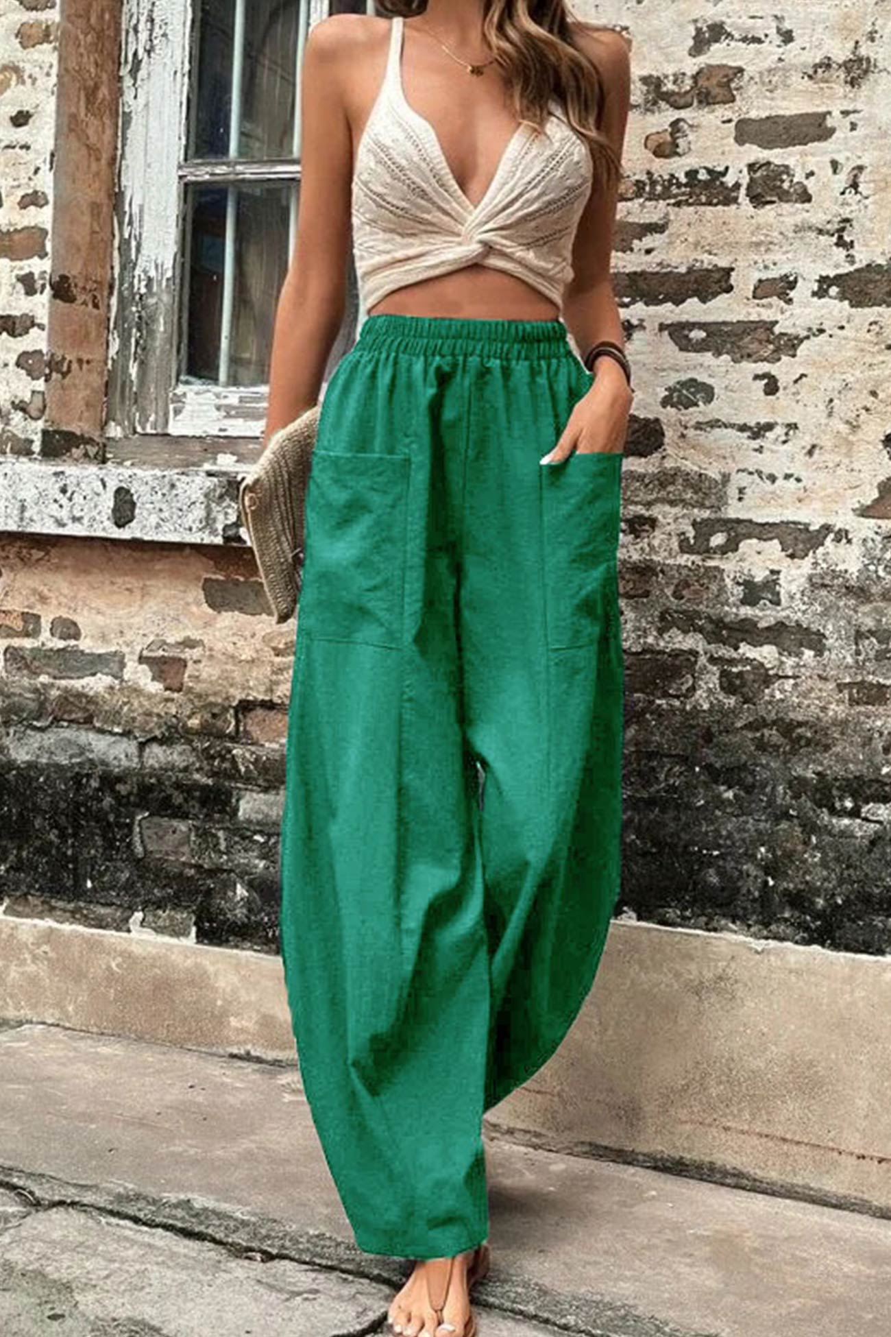 Frieda - elastic waist pocketed harem pants