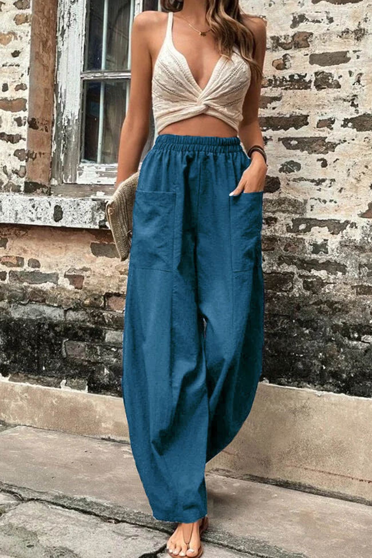 Frieda - elastic waist pocketed harem pants