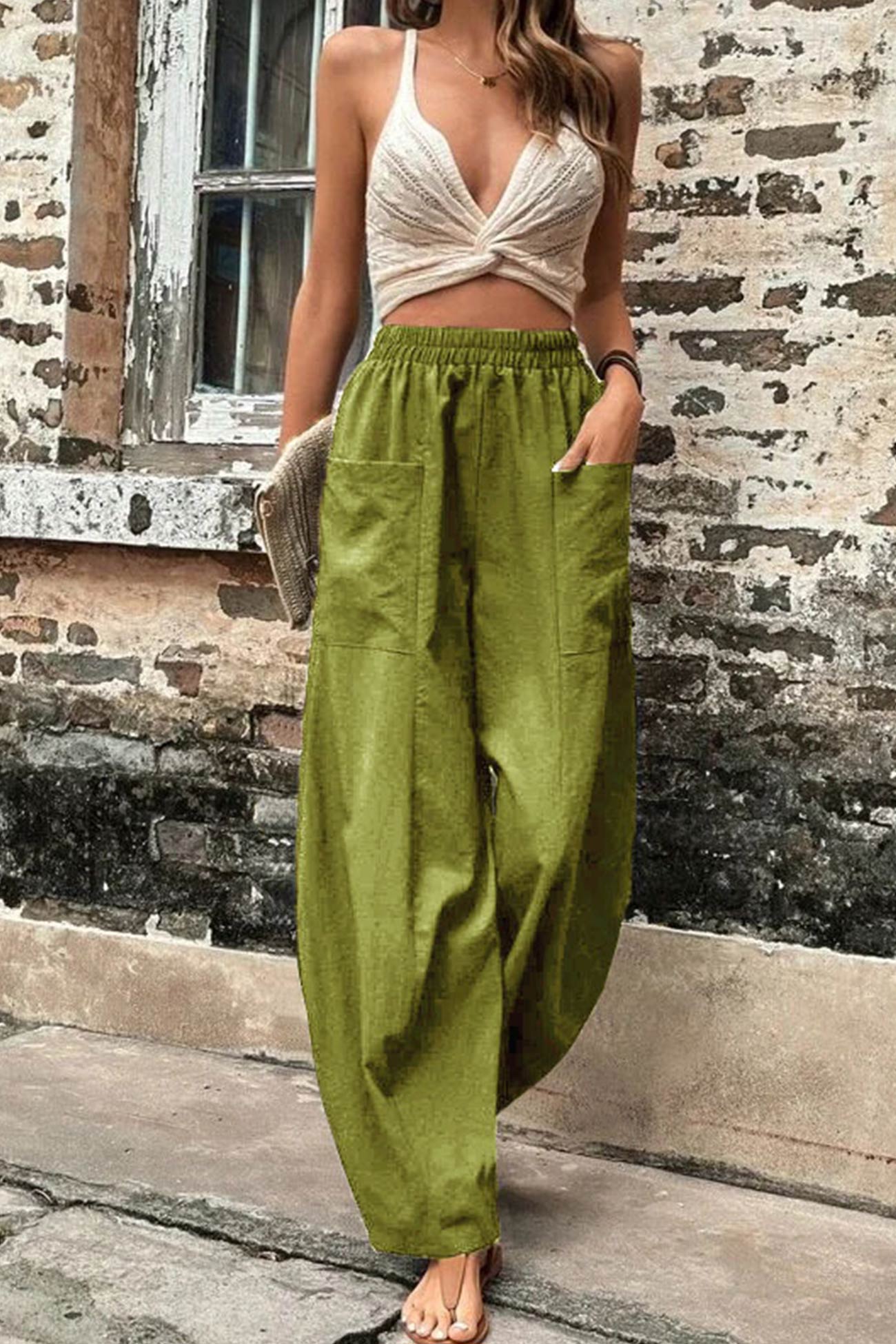 Frieda - elastic waist pocketed harem pants