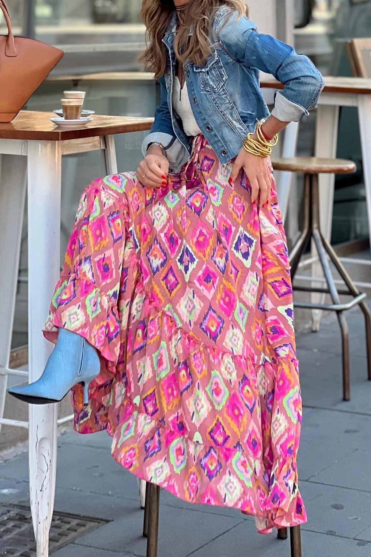 Kate - floral printed patchwork ruffle midi skirt
