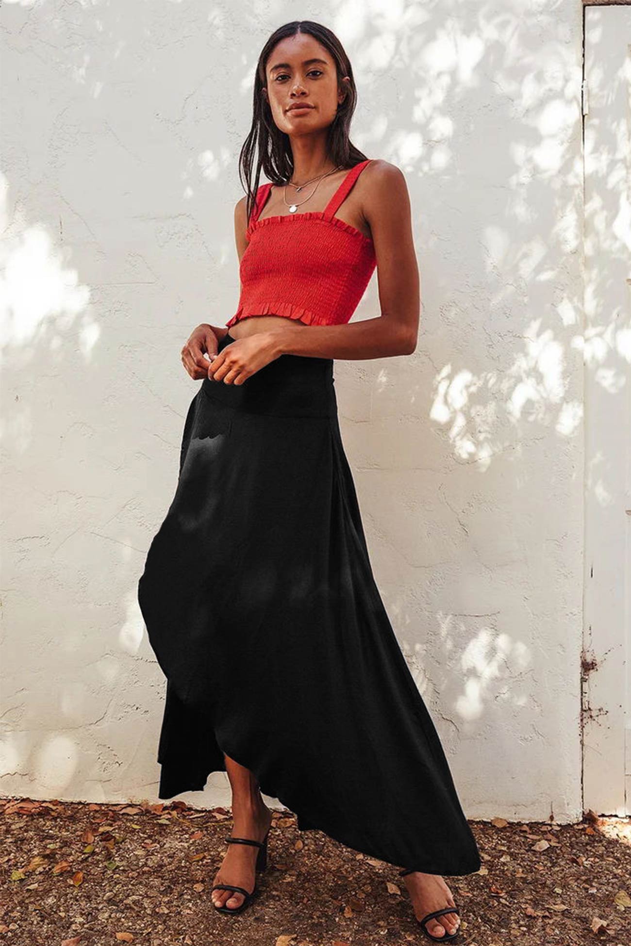 Rosette - flounced irregular midi skirt