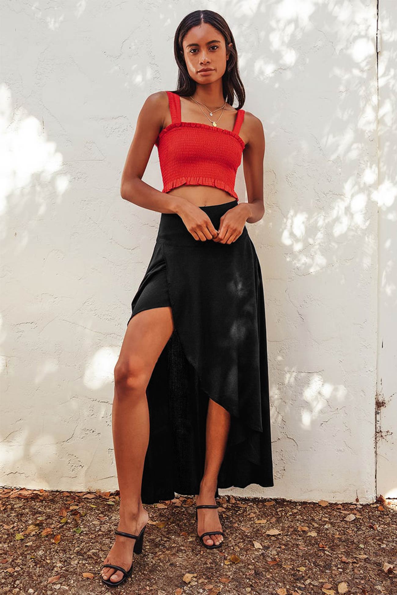 Rosette - flounced irregular midi skirt