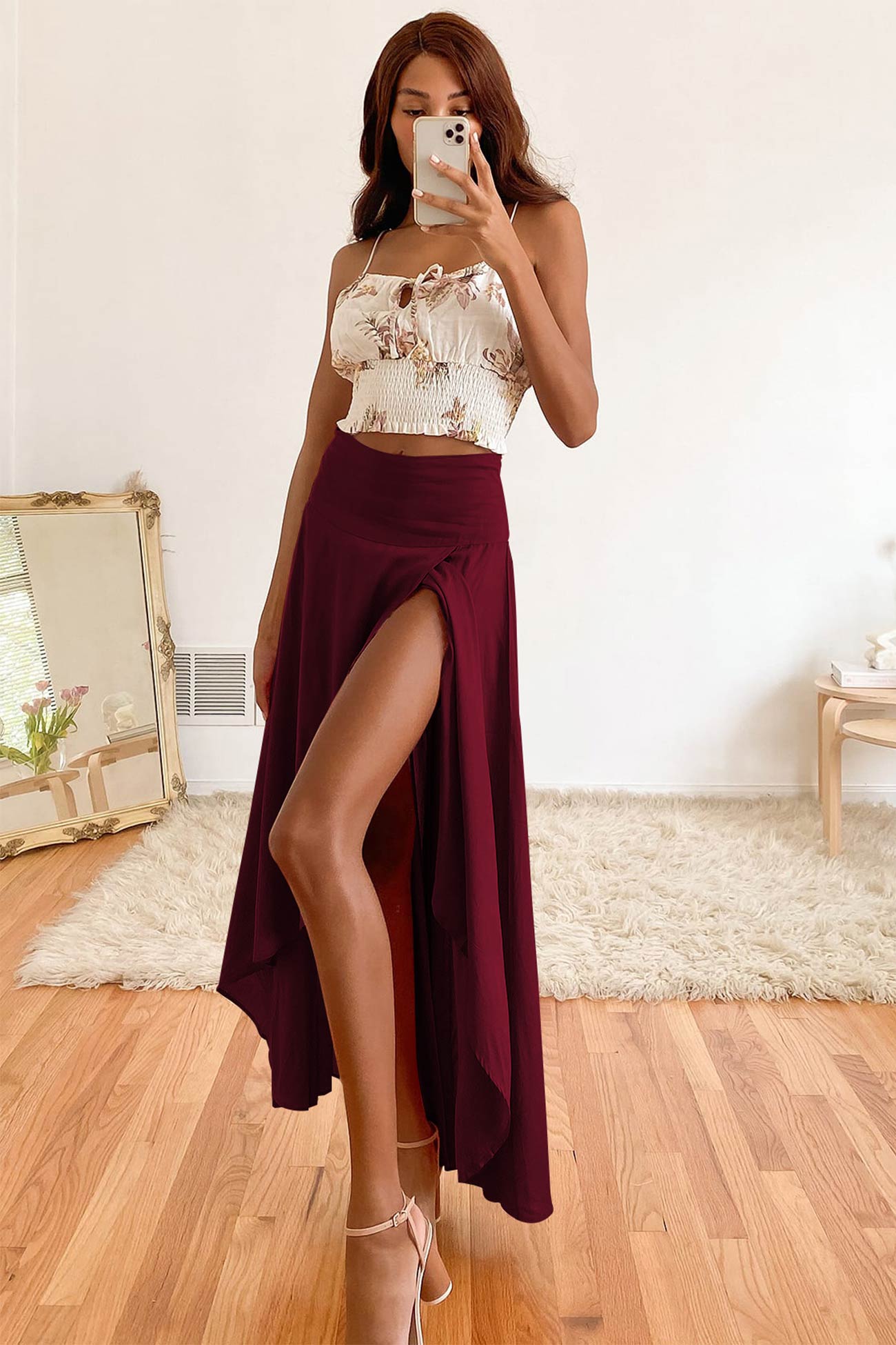 Rosette - flounced irregular midi skirt