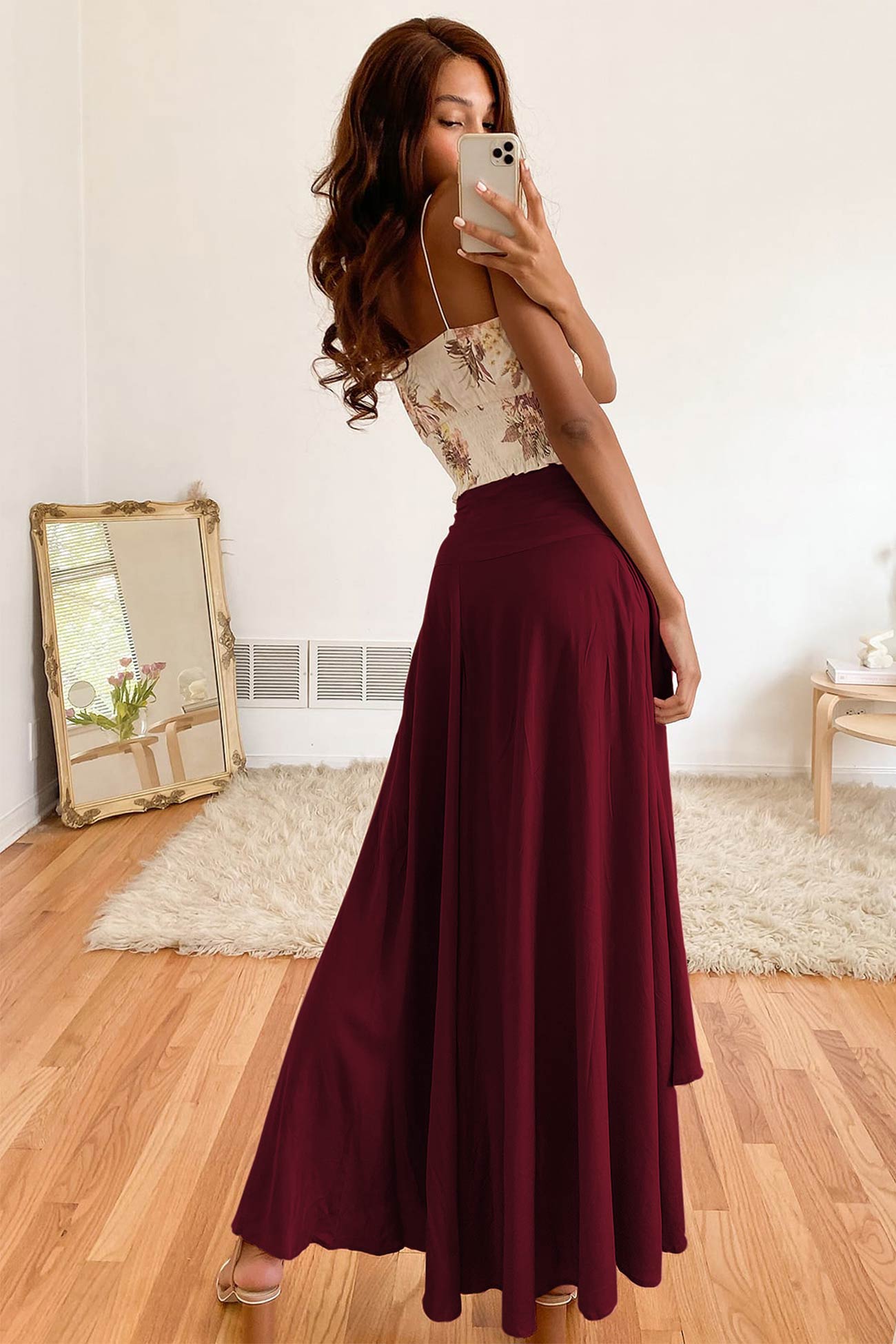 Rosette - flounced irregular midi skirt