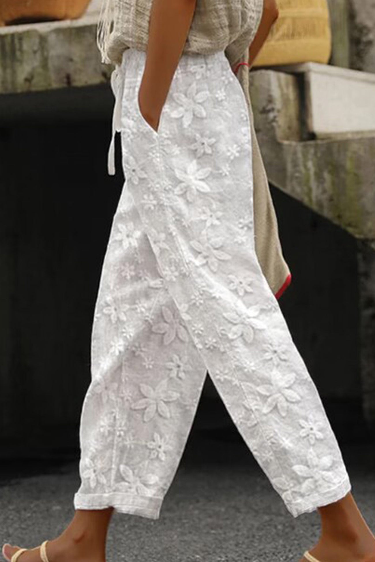 Selma - eyelet embroidery overall carrot pants