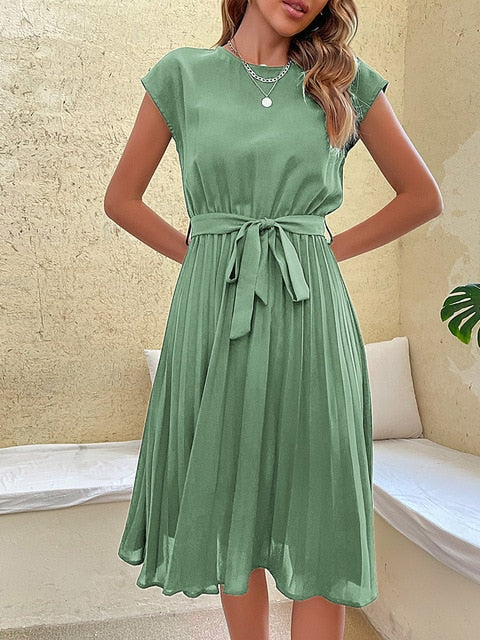 Claire - Short-Sleeved Pleated Casual Mini Dress