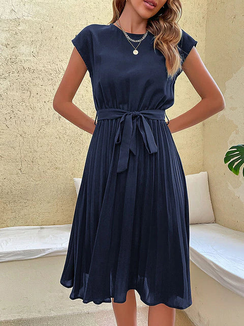 Claire - Short-Sleeved Pleated Casual Mini Dress