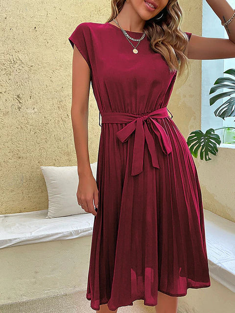 Claire - Short-Sleeved Pleated Casual Mini Dress