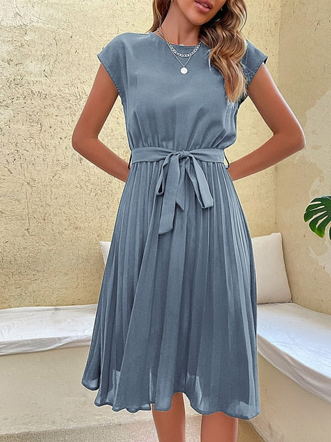 Claire - Short-Sleeved Pleated Casual Mini Dress