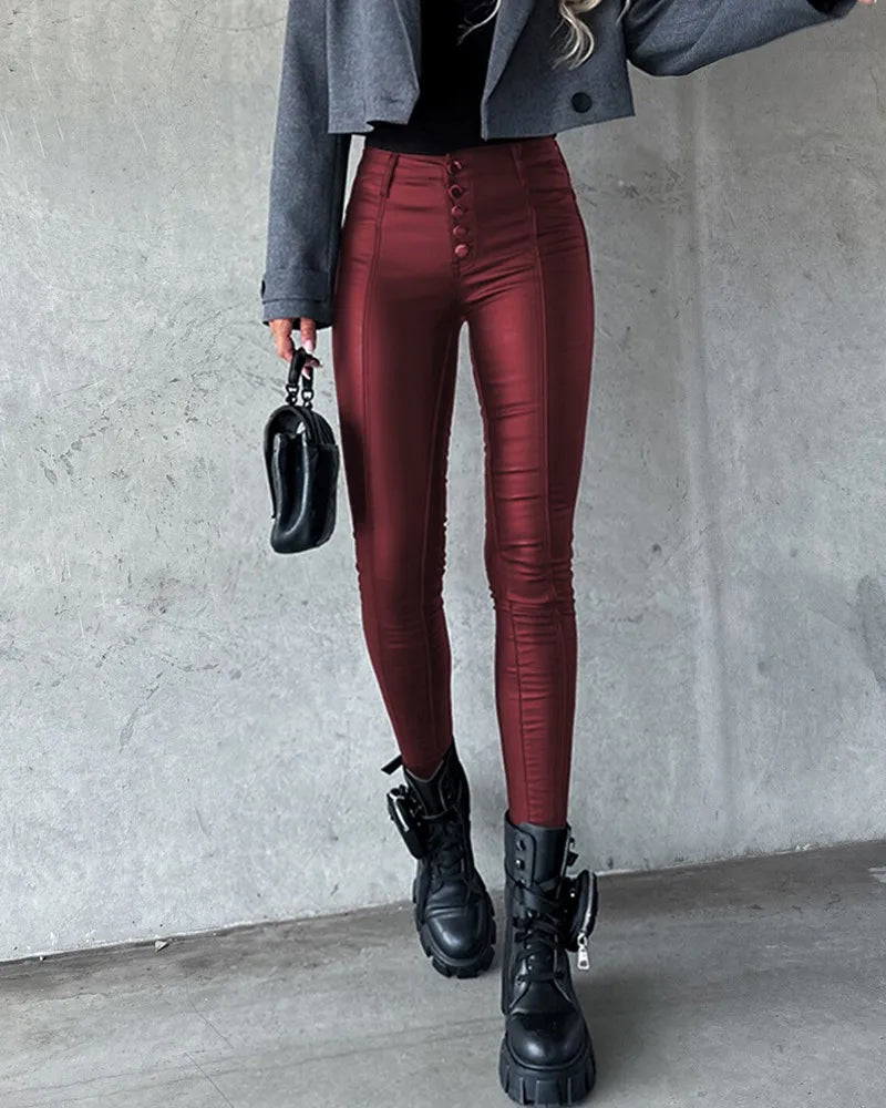 Mona - High Waist Leather Pants