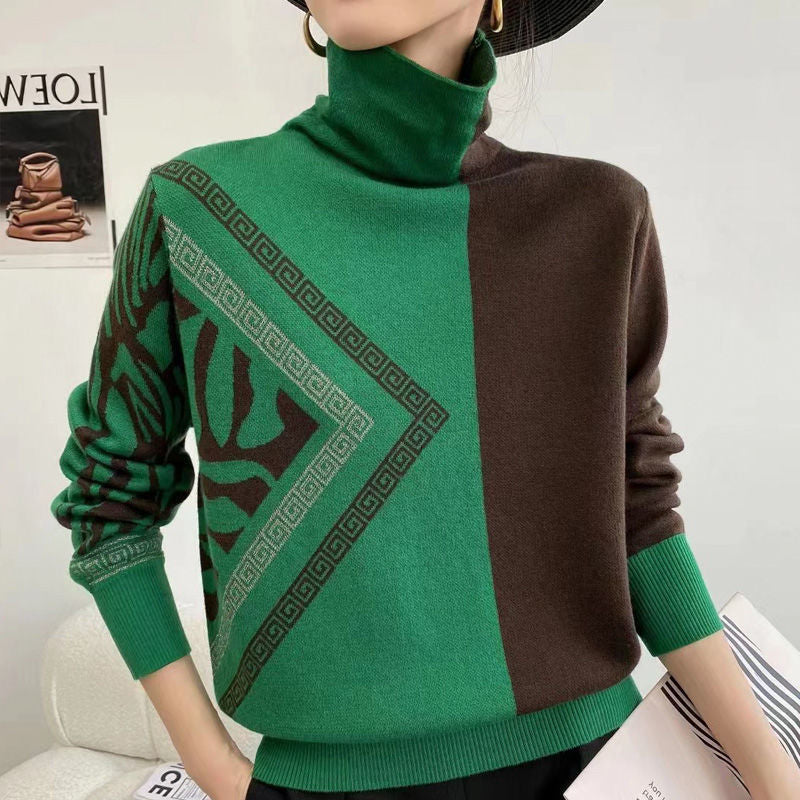 Pauline Laurent | Elegant Printed Turtle-Neck Sweater