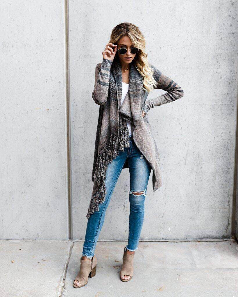 Pauline Laurent | Fashion medium length stripe coat