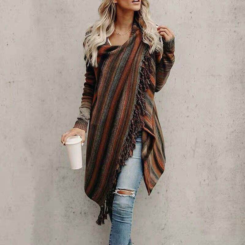 Pauline Laurent | Fashion medium length stripe coat