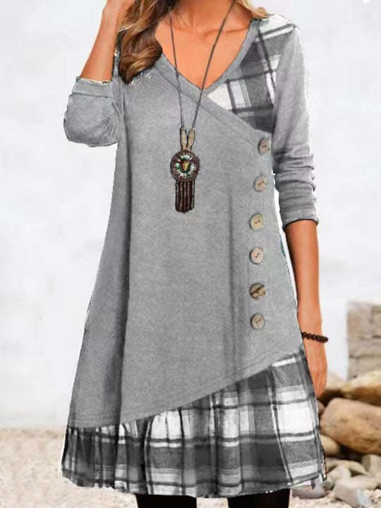 Pauline Laurent | Checkered dress with long sleeves