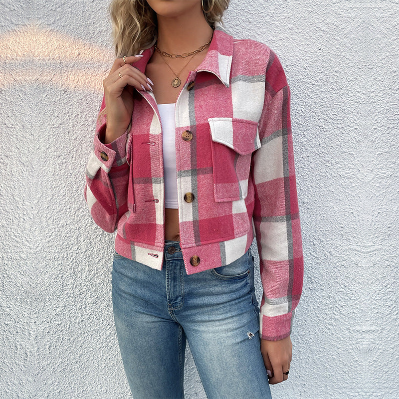 Chloe - Single-Breasted Plaid Lapel Jacket