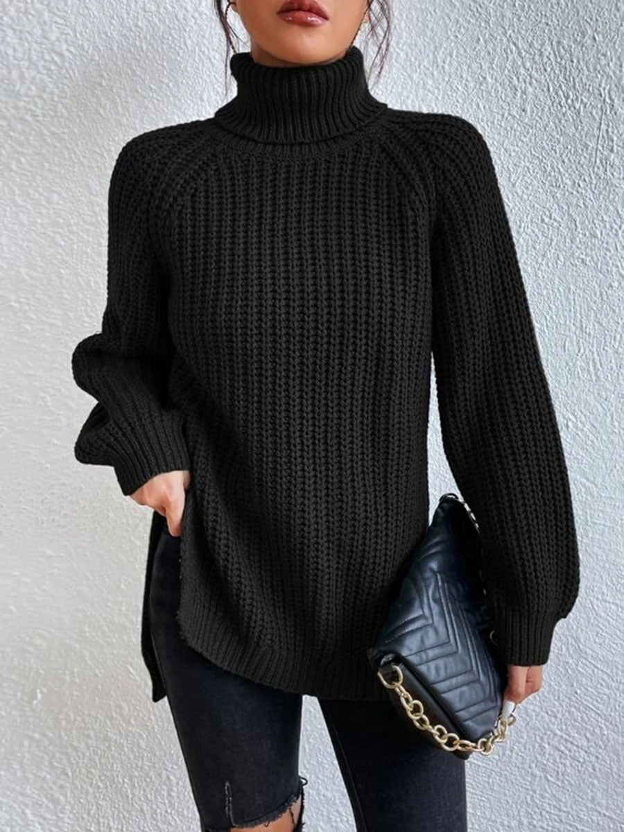 Océane Dubois | Sexy Knitted Turtle-Neck Sweater