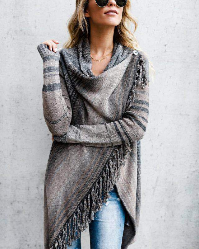 Pauline Laurent | Fashion medium length stripe coat