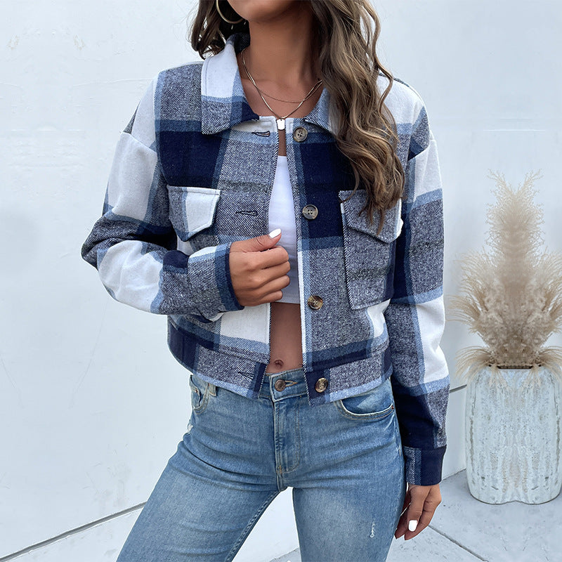 Chloe - Single-Breasted Plaid Lapel Jacket