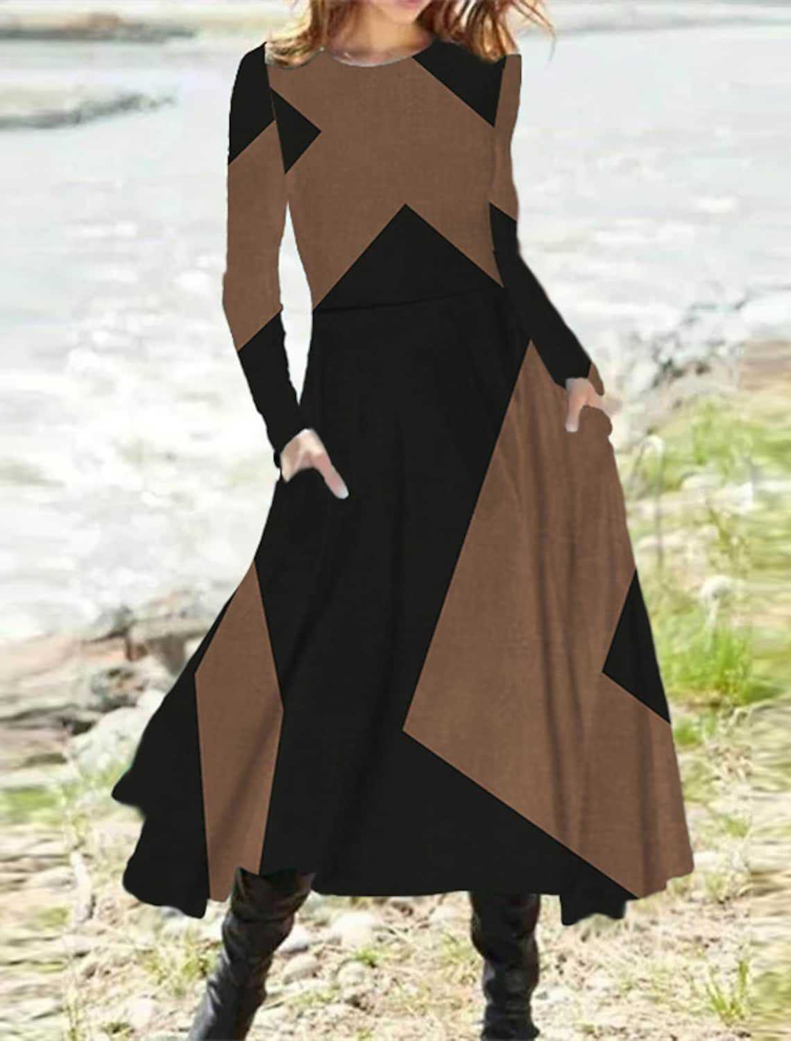 Océane Dubois | Unique Printed Dress with Long Sleeves