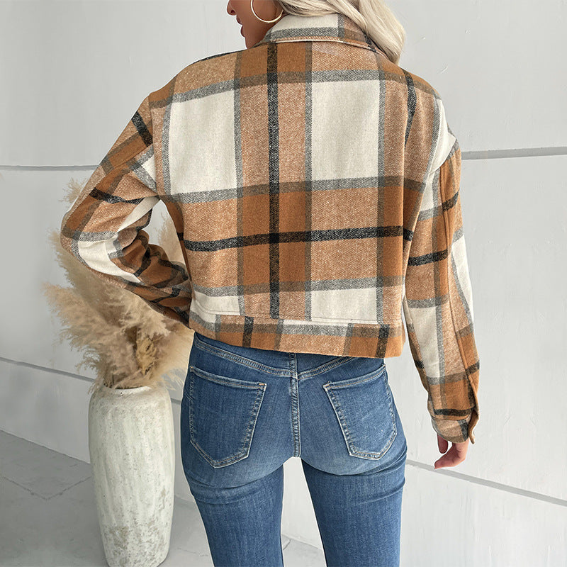 Chloe - Single-Breasted Plaid Lapel Jacket