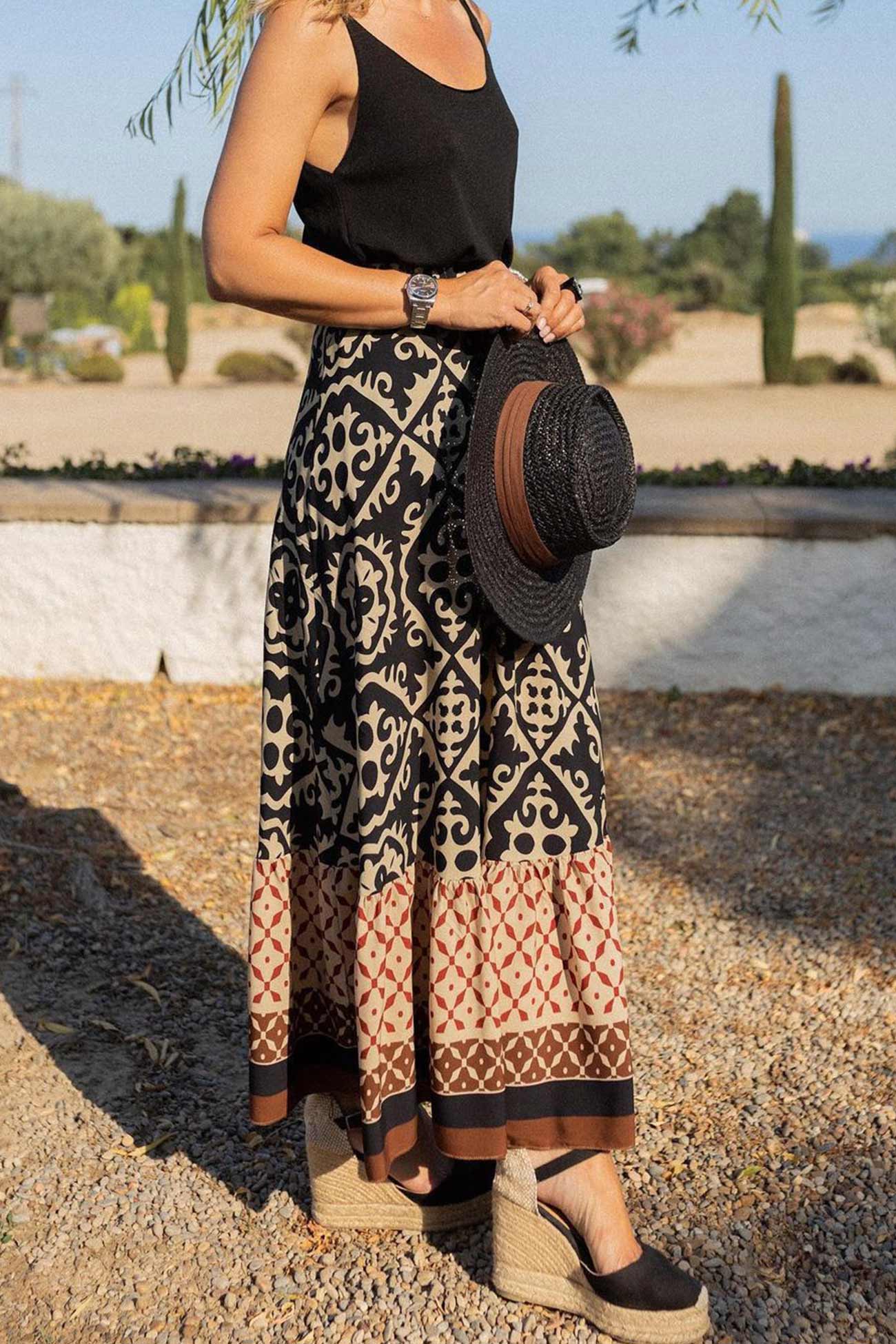 Cassie - retro print ruched midi skirt