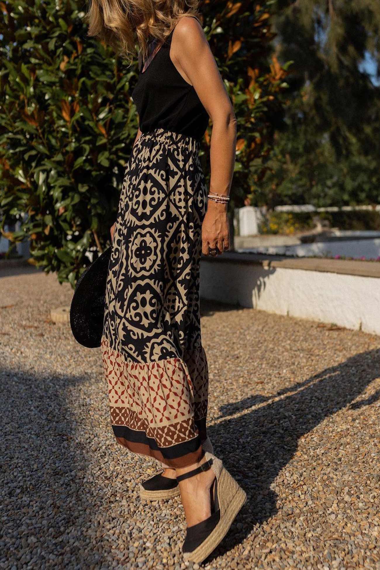 Cassie - retro print ruched midi skirt