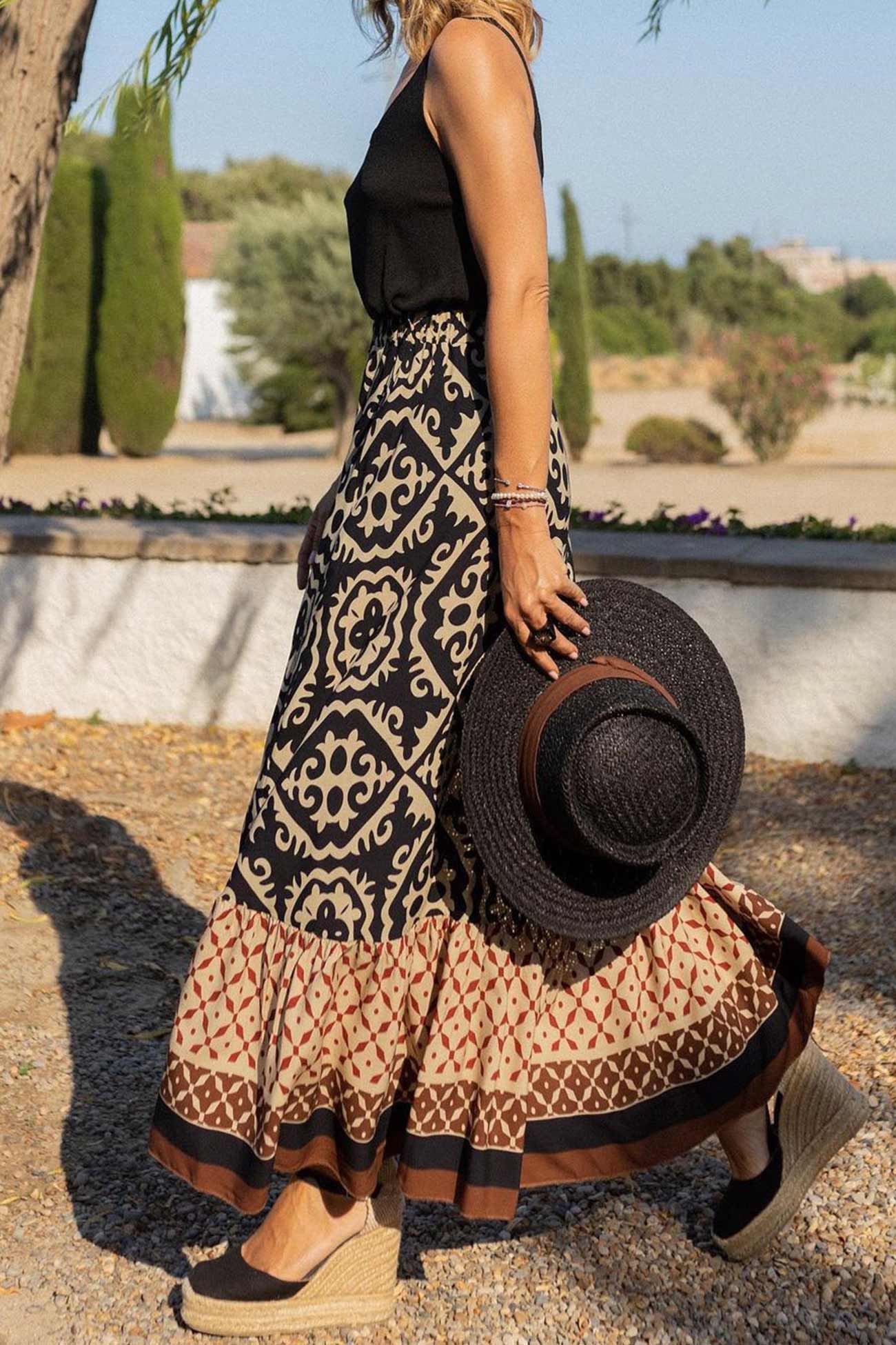 Cassie - retro print ruched midi skirt
