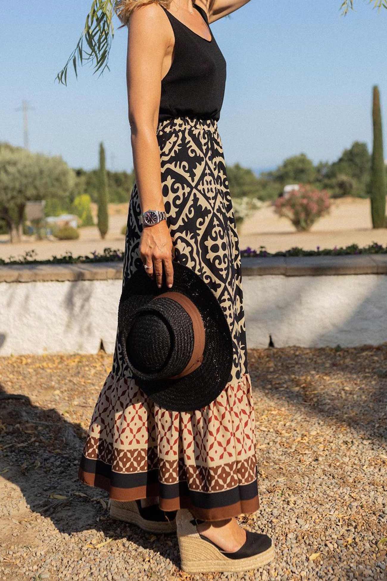 Cassie - retro print ruched midi skirt
