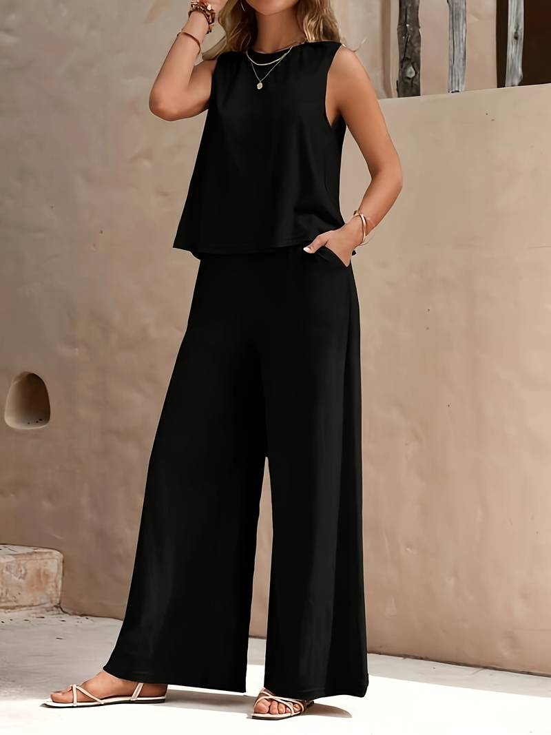 Belezza - casual sleeveless tank top and wide-leg pants set