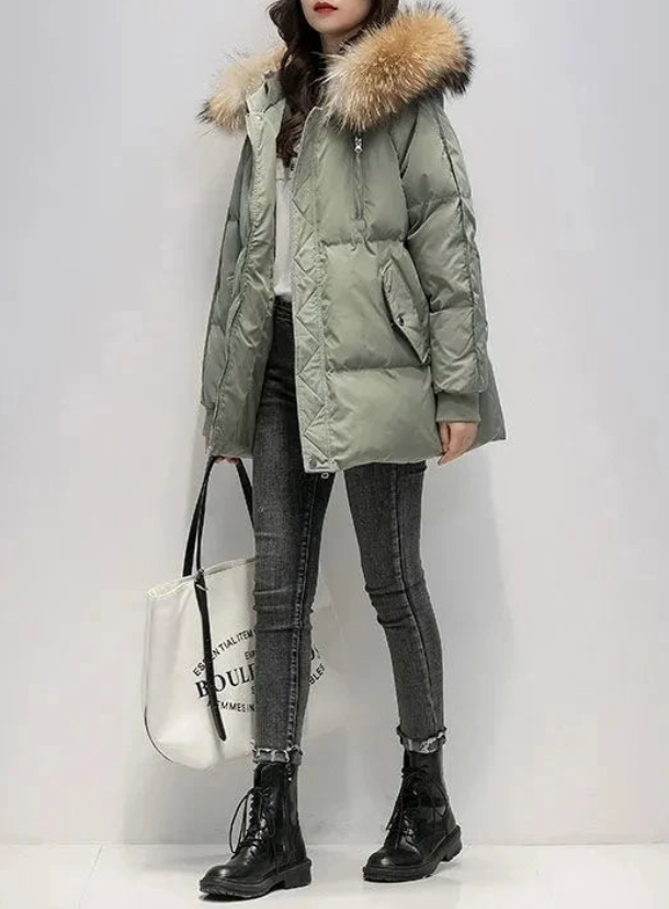 Women coat with faux fur hood