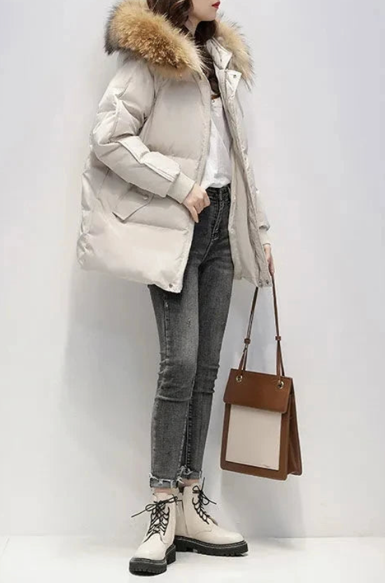 Women coat with faux fur hood