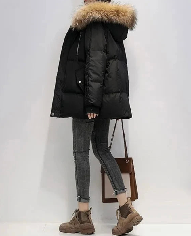 Women coat with faux fur hood