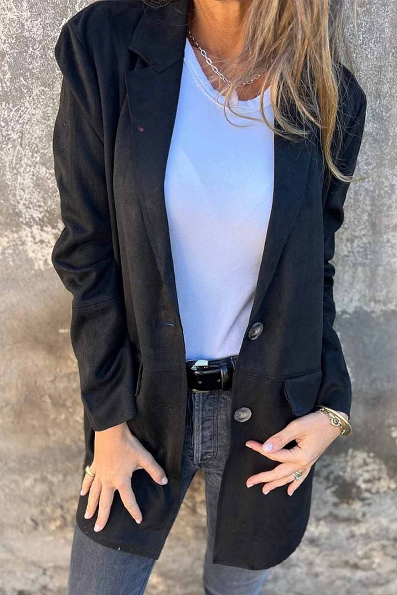 Chanel - Faux Suede Button-Down Lapel Jacket