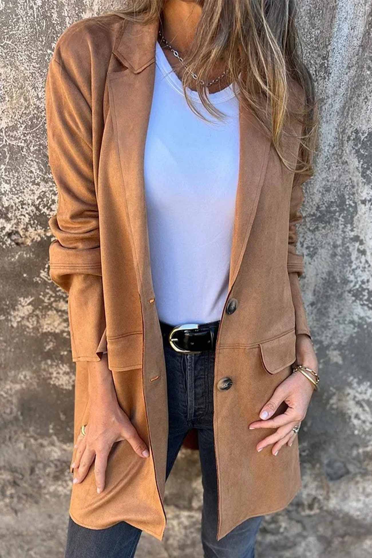 Chanel - Faux Suede Button-Down Lapel Jacket