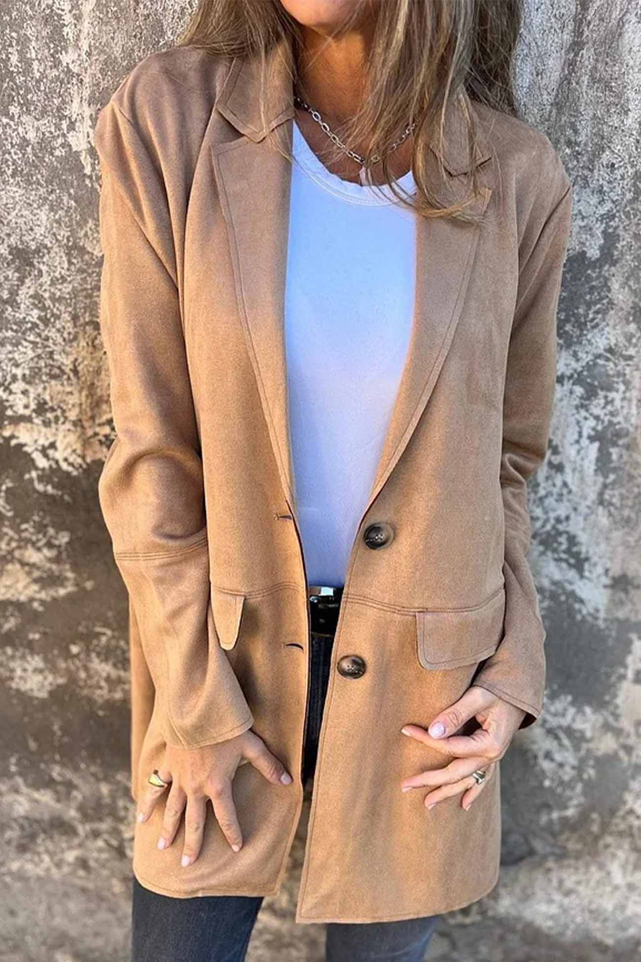 Chanel - Faux Suede Button-Down Lapel Jacket