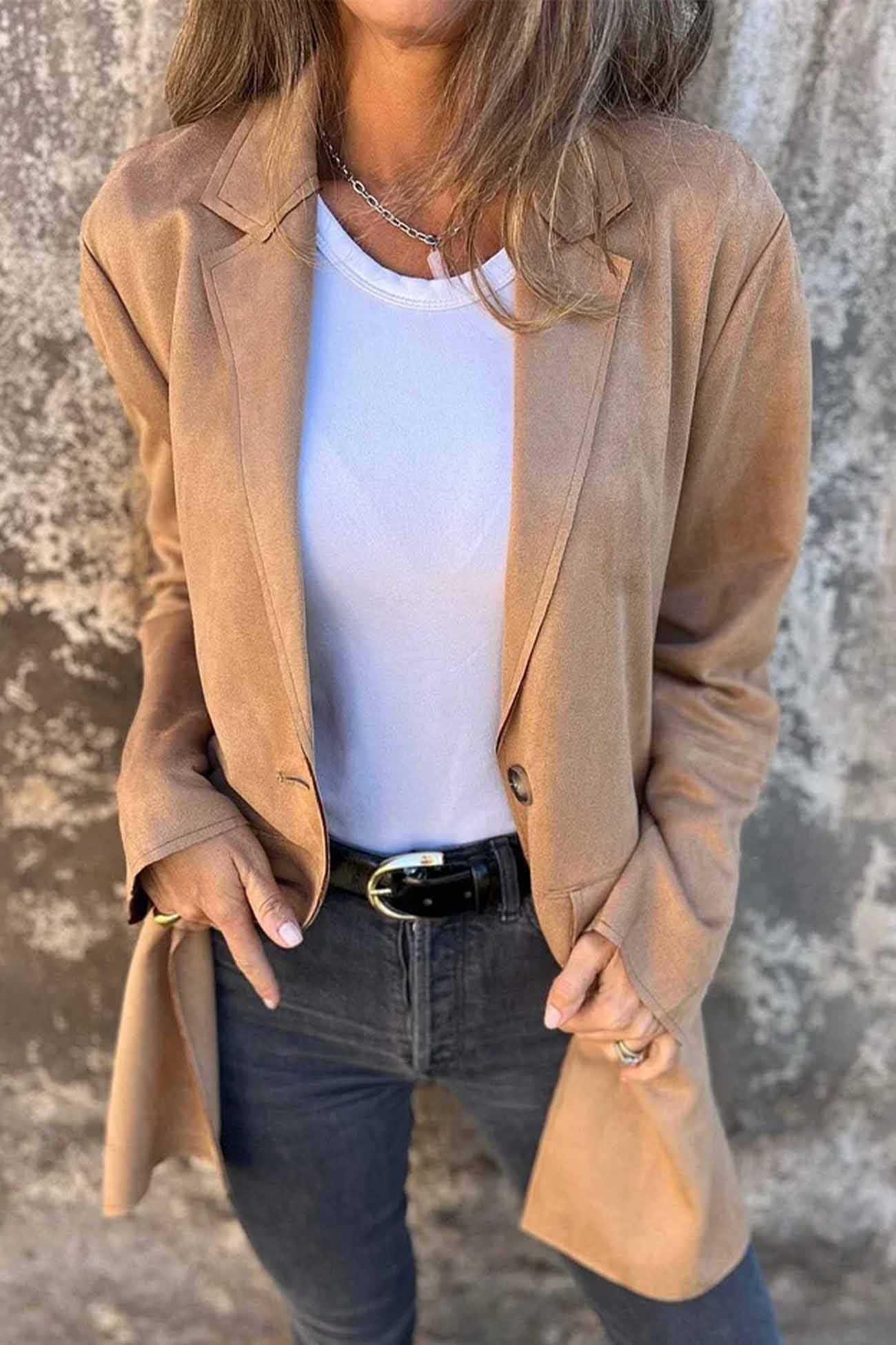 Chanel - Faux Suede Button-Down Lapel Jacket