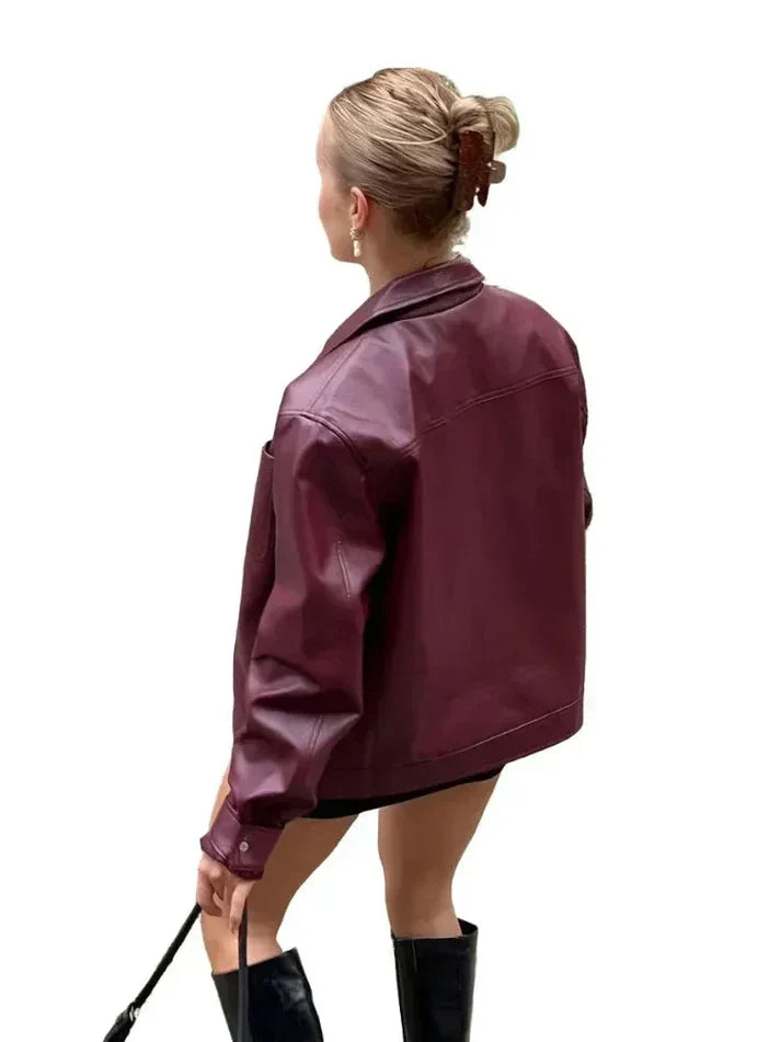 Leather jacket with zip and breast pocket for autumn/winter